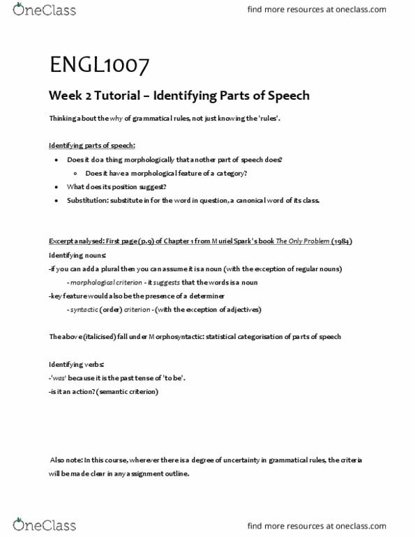ENGL1007 Lecture 2: ENGL1007_Week 2 Tutorial- Identifying parts of speech thumbnail