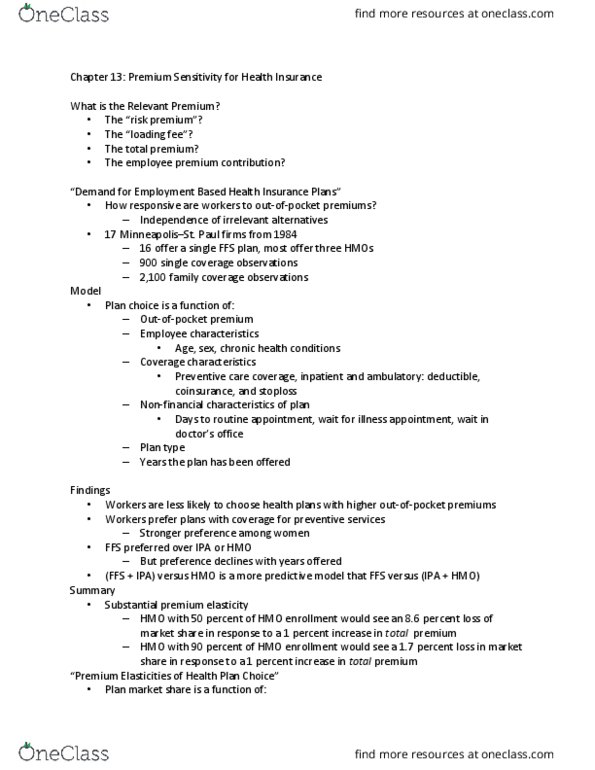 HSA 4321 Lecture Notes - Lecture 15: Vehicle Insurance, Health Maintenance Organization, Risk Premium thumbnail