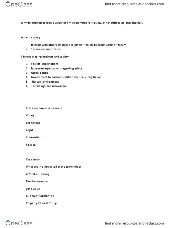 BUS 100 Lecture Notes - Lecture 1: Customer Satisfaction, Natural Environment thumbnail