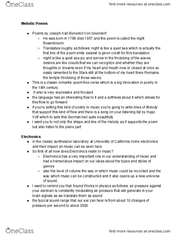 MUSIC 3 Lecture Notes - Lecture 11: Radio Wave, Theremin, Free Verse thumbnail