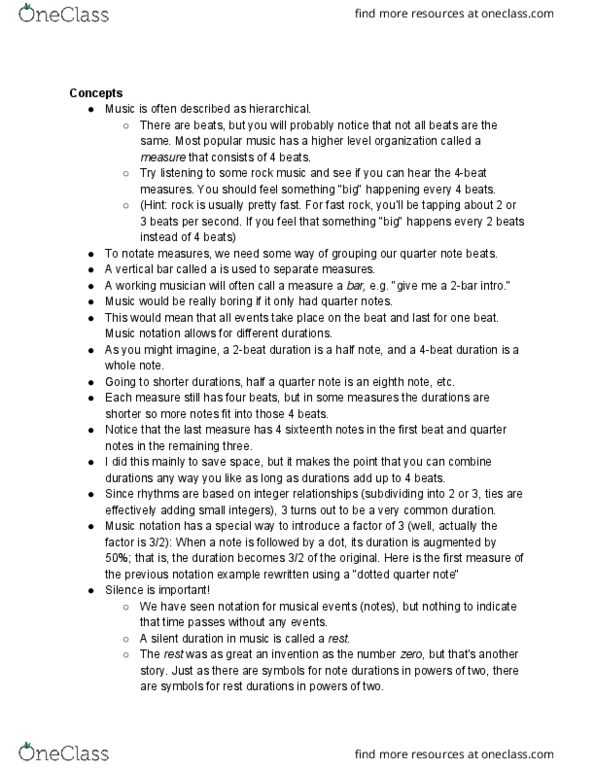 MUSIC 3 Lecture Notes - Lecture 5: Major Scale, Quarter Note, Musical Notation thumbnail