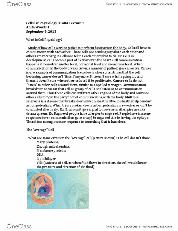 Physiology 3140A Lecture Notes - Cell Membrane, Hemoglobin, Ragweed thumbnail