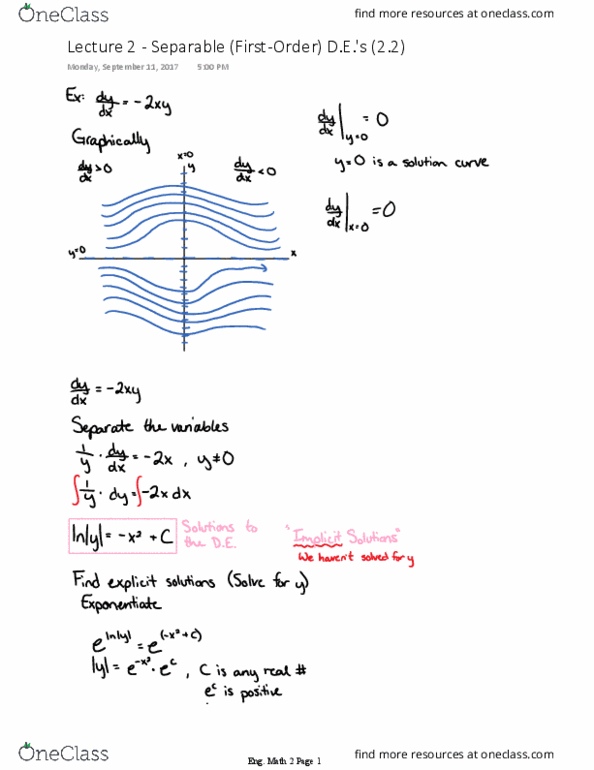 MA 3502 Lecture 2: Lecture 2 - Separable (First-Order) Differential Equations (2.2) thumbnail