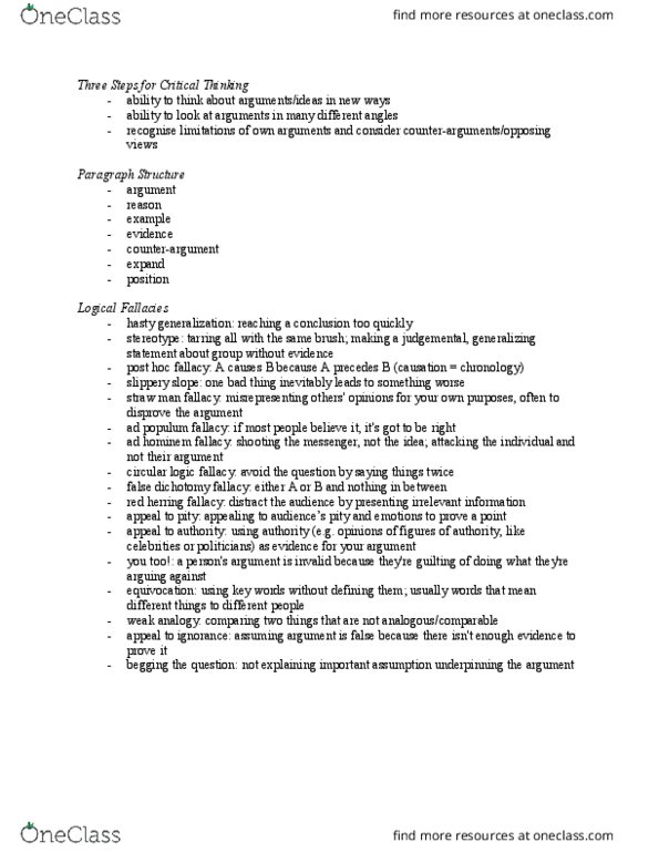 CEAP 250 Lecture Notes - Lecture 7: Ad Hominem, False Dilemma, Circular Reasoning thumbnail