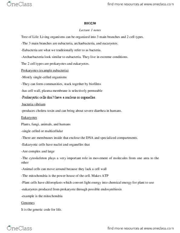 BIO230H1 Lecture Notes - Dna Microarray, Cell Membrane, Cytoskeleton thumbnail