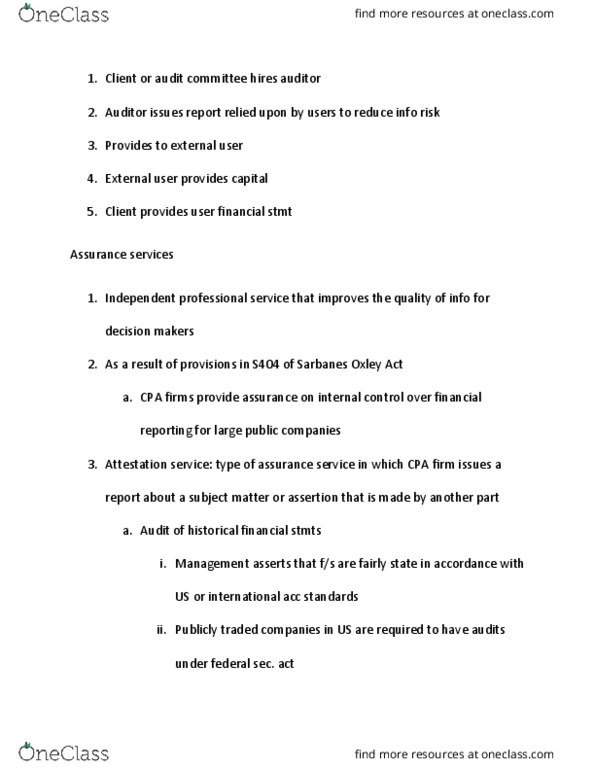 ACC 2101 Chapter Notes - Chapter 1: Sarbanes–Oxley Act, Assurance Services, Financial Statement thumbnail