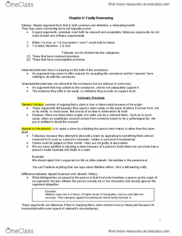 PHL 214 Chapter Notes - Chapter 5: Straw Man, Acupuncture, Tu Quoque thumbnail