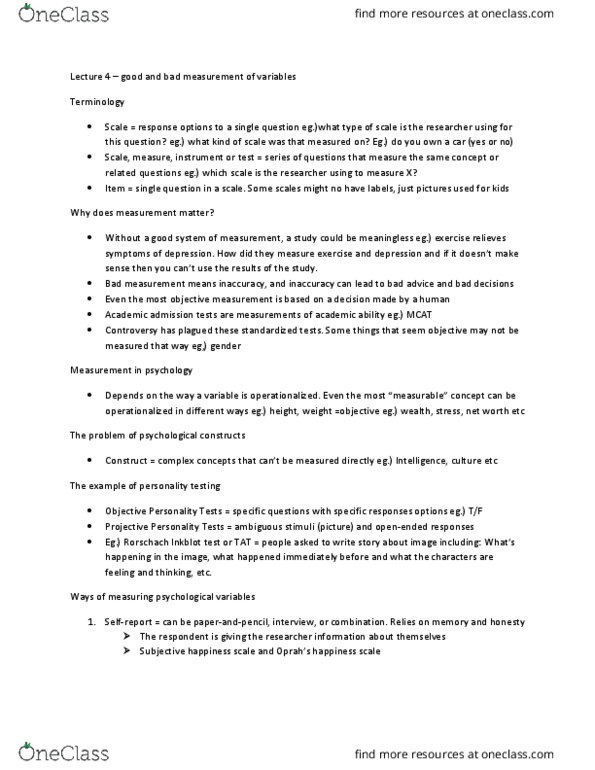 PSYB04H3 Lecture Notes - Lecture 4: Internal Consistency, Ct Scan, Extraversion And Introversion thumbnail