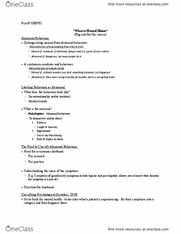 PSYC 1000 Lecture Notes - Lecture 2: Psychopathy Checklist, Thomas Szasz, Dsm-5 thumbnail