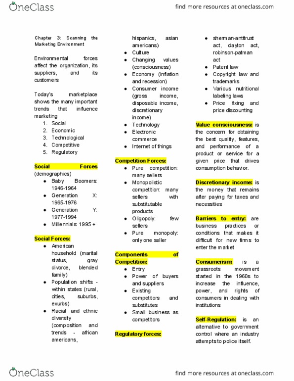 MKTG-300 Chapter Notes - Chapter 3: Consumerism, Small Business, Millennials thumbnail