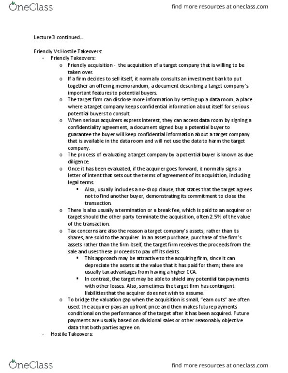 Management and Organizational Studies 1023A/B Lecture Notes - Lecture 3: Tender Offer, Fair Deal, Insider Trading thumbnail