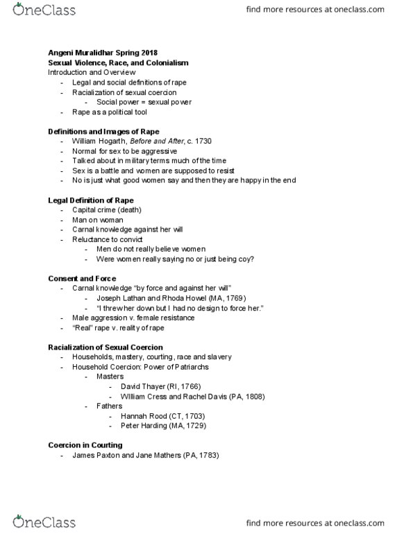 HUMAN 1C Lecture Notes - Lecture 6: John Vanderlyn, Jane Mccrea, Carnal Knowledge thumbnail