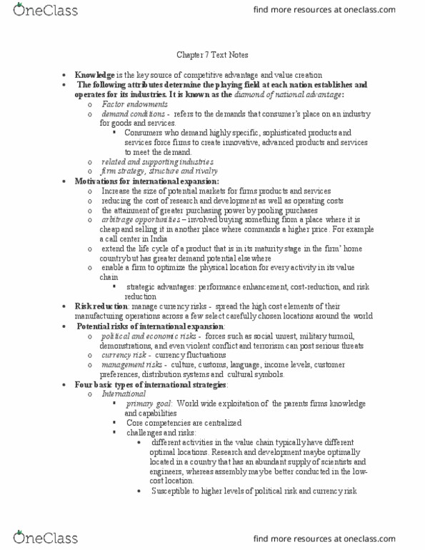 MGMT 4489 Chapter Notes - Chapter 7: Outsourcing, Franchising, Arbitrage thumbnail