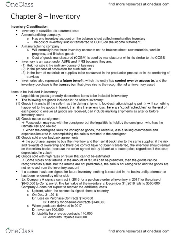 BU387 Chapter Notes - Chapter 8: Weighted Arithmetic Mean, Perpetual Inventory, Subledger thumbnail