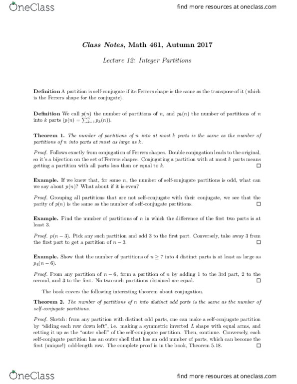 MATH 461 Lecture Notes - Lecture 12: Partition Of A Set, Bijection, Railways Act 1921 thumbnail