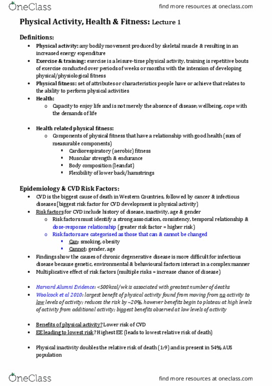 EXSS3023 Lecture Notes - Lecture 1: Coronary Artery Disease, Quadriceps Femoris Muscle, The New England Journal Of Medicine thumbnail