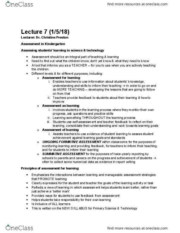 EDUP1005 Lecture Notes - Lecture 7: Interactive Whiteboard, Authentic Assessment, Natural Environment thumbnail