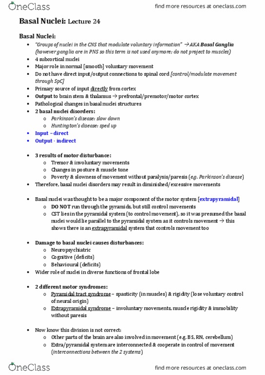 BIOS1171 Lecture Notes - Lecture 24: Dystonia, Pallidotomy, Obsessive–Compulsive Disorder thumbnail