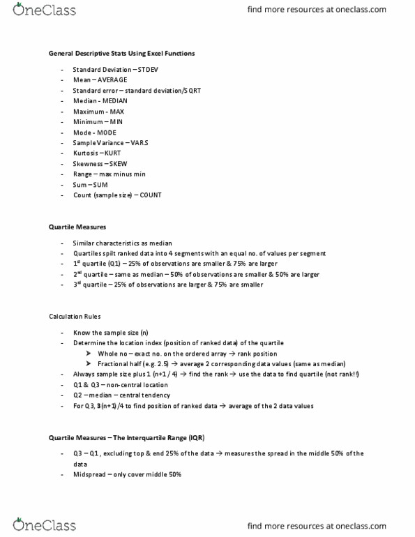 BUSS1020 Lecture Notes - Lecture 3: Box Plot, Covariance, Interquartile Range thumbnail