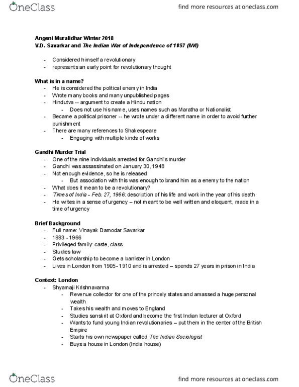 HUMAN 1B Lecture Notes - Lecture 15: Countersurveillance, Giuseppe Mazzini, Madan Lal Dhingra thumbnail