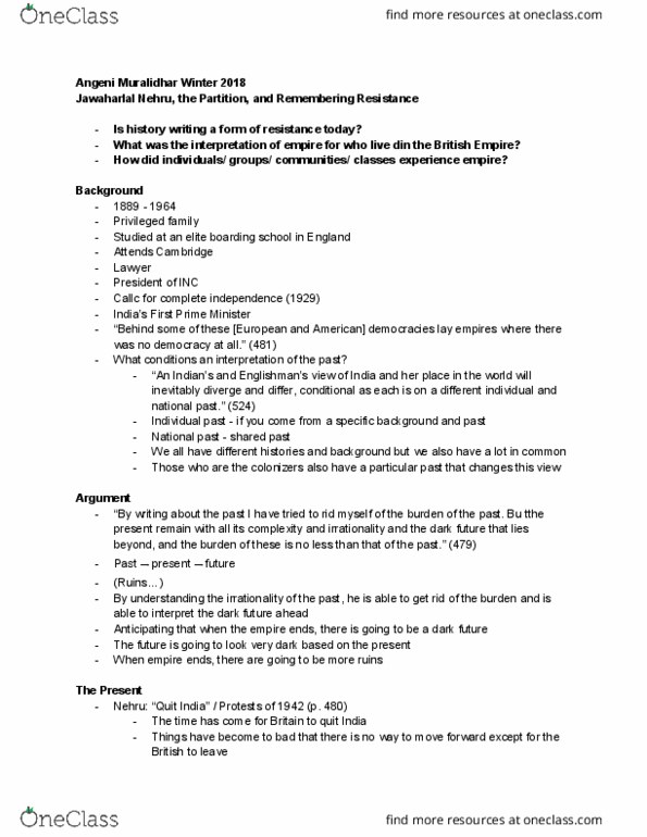 HUMAN 1B Lecture Notes - Lecture 18: Vinayak Damodar Savarkar, Radcliffe Line, Minority Rights thumbnail