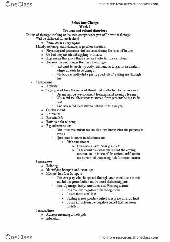 KHA724 Lecture Notes - Lecture 6: Eye Movement Desensitization And Reprocessing, Systematic Desensitization, Cognitive Model thumbnail