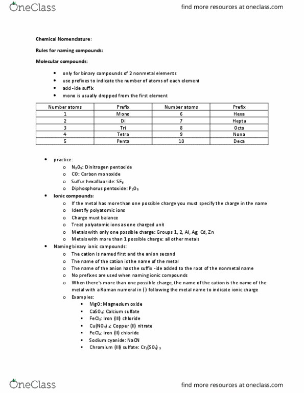 CHEM 1035 Lecture Notes - Lecture 7: Hypoiodous Acid, Oxyanion, Dinitrogen Pentoxide thumbnail