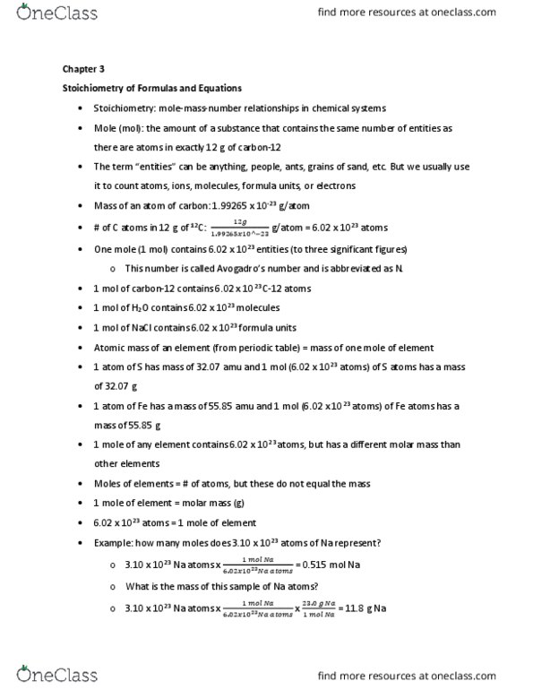 CHEM 1035 Lecture Notes - Lecture 8: Molar Mass, Atomic Mass, Carbon-12 thumbnail