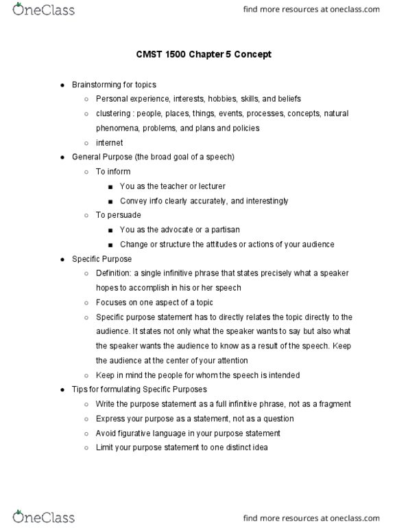 CMST-1500 Chapter Notes - Chapter 5: Thesis Statement, Infinitive, Literal And Figurative Language thumbnail