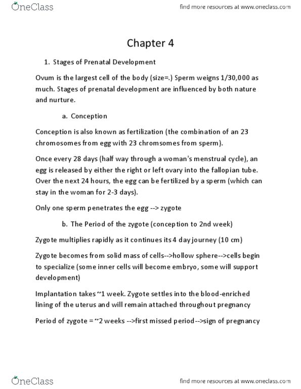 PSYC 351 Chapter Notes - Chapter 4: Prenatal Development, Chorionic Villus Sampling, Caffeine thumbnail