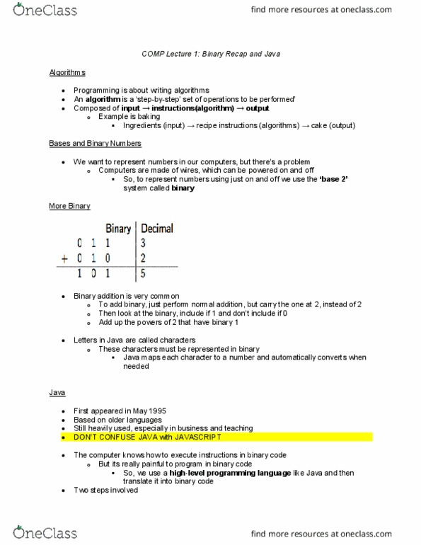 COMP 208 Lecture Notes - Lecture 2: Java Development Kit, String Literal, Double-Precision Floating-Point Format thumbnail