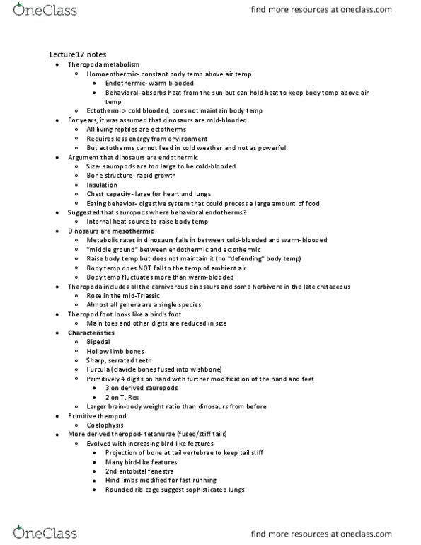 ESS 100 Lecture Notes - Lecture 12: Allosaurus, Spinosaurus, Vertebra thumbnail