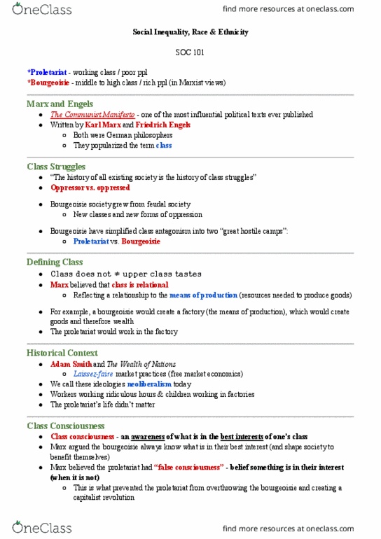 SOC101 Lecture Notes - Lecture 5: Fiduciary, Social Stratification, Labour Power thumbnail