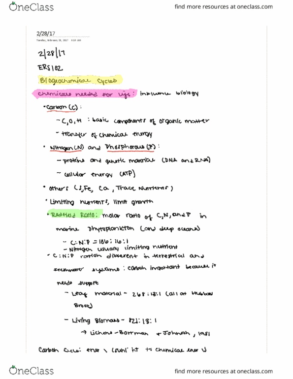 ERS 102 Lecture 9: Biogeochemical Cycles 2/28/17 thumbnail