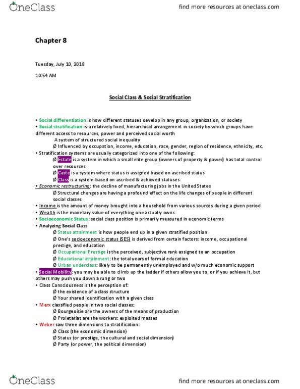SYG 2000 Lecture Notes - Lecture 8: Ascribed Status, Social Stratification, Status Attainment thumbnail