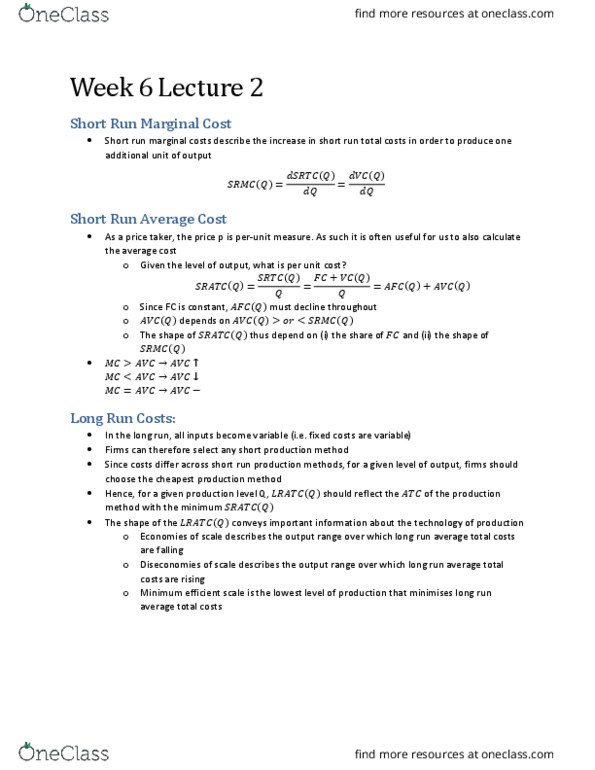 ECON10004 Lecture Notes - Lecture 1: Demand Curve, Marginal Revenue, Sunk Costs thumbnail
