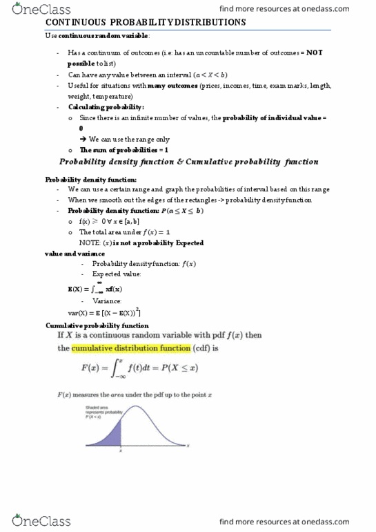 ECON10005 Chapter Notes - Chapter 3: Cumulative Distribution Function, Normal Distribution, Pareto Distribution thumbnail
