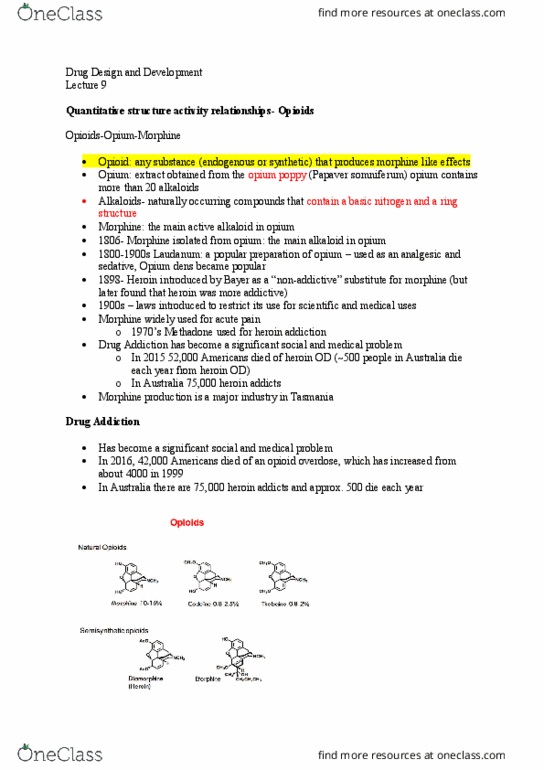 PCOL3012 Lecture Notes - Lecture 9: Naloxone, Fentanyl, Remifentanil thumbnail