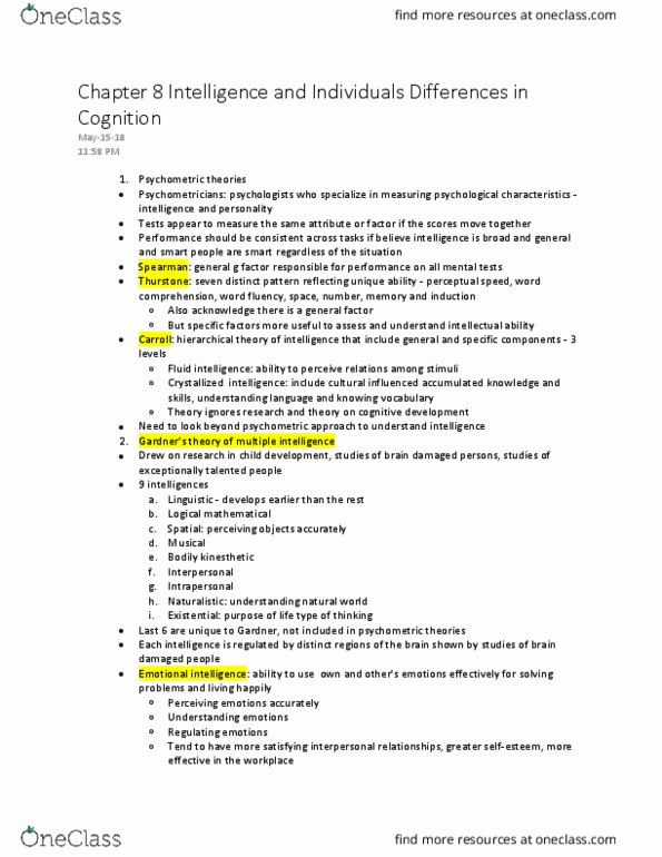 PSYC 304 Chapter Notes - Chapter 8: Wechsler Intelligence Scale For Children, Child Neglect, Stereotype Threat thumbnail