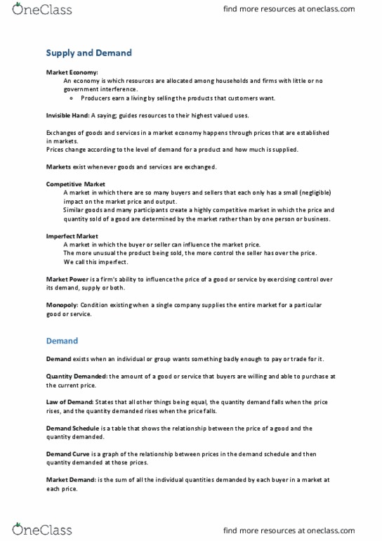 ECC1000 Chapter Notes - Chapter 3: Shortage, Normal Good, Substitute Good thumbnail