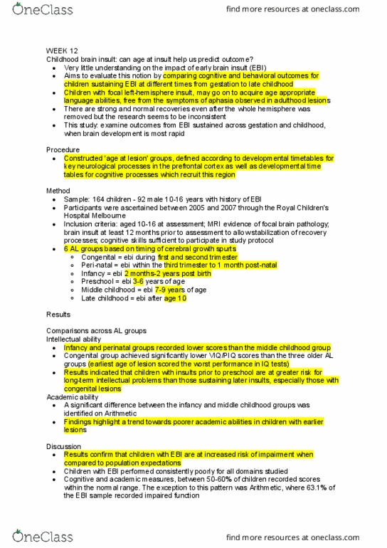 PSY2071 Lecture Notes - Lecture 12: Ion Source, Prefrontal Cortex, Childrens Hospital thumbnail