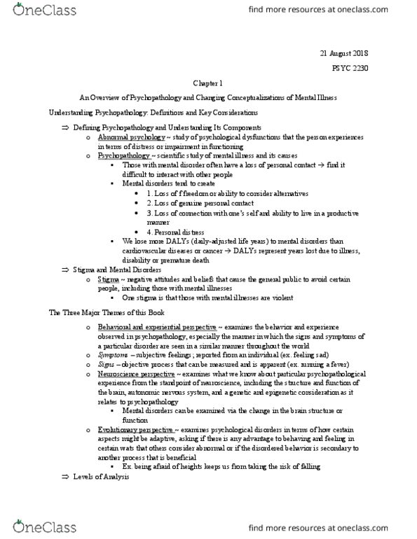 PSYC 2230 Chapter Notes - Chapter 1: Psychoanalysis, Dialectical Behavior Therapy, Tabula Rasa thumbnail