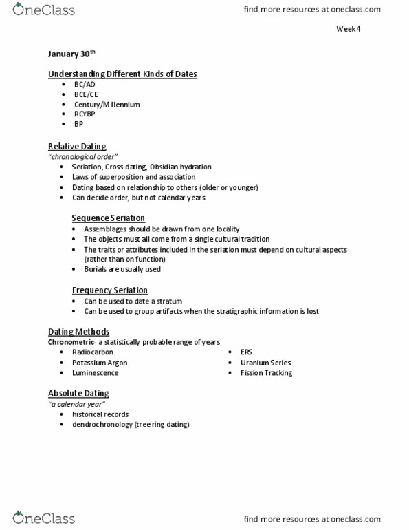 ANT 3101 Lecture Notes - Lecture 7: Dendrochronology thumbnail