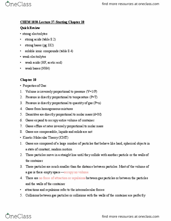 CHEM 1030 Lecture Notes - Lecture 37: Root Mean Square, Kinetic Theory Of Gases, Molar Mass thumbnail