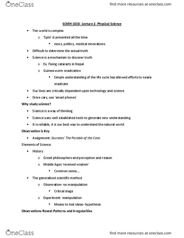 CHEM 1030 Lecture Notes - Lecture 2: Dracunculus Medinensis, Scientific Method thumbnail