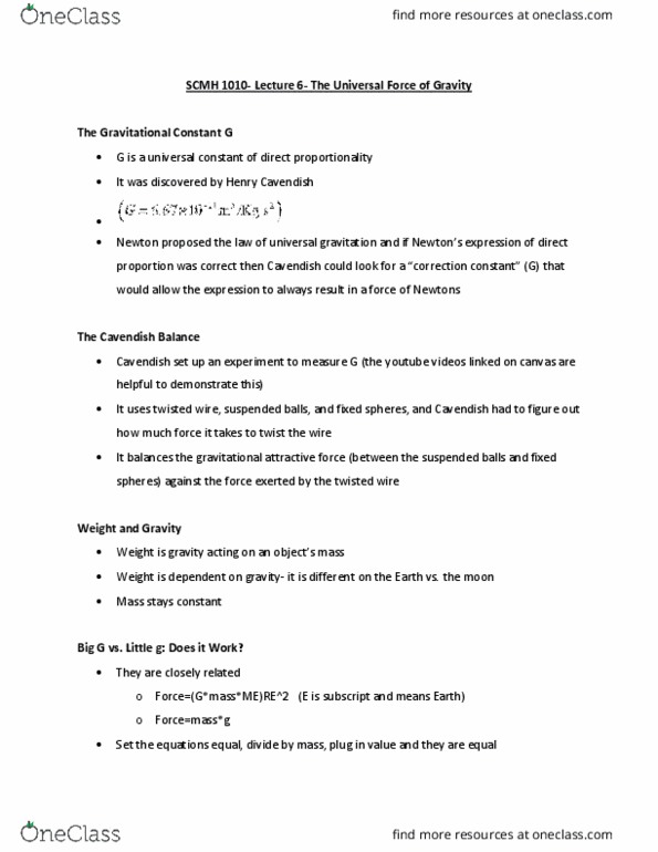 CHEM 1030 Lecture Notes - Lecture 6: Gravitational Constant thumbnail
