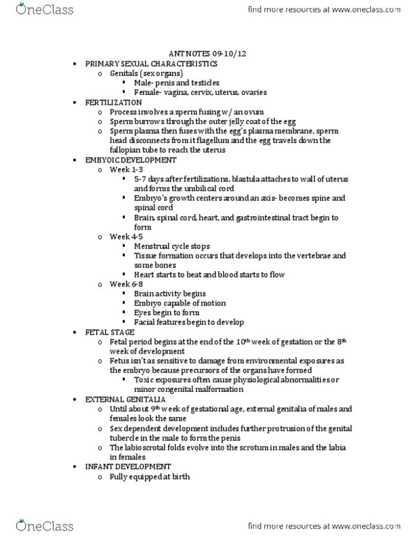 ANT-2301 Lecture Notes - Genital Tubercle, Labioscrotal Swelling, Fallopian Tube thumbnail