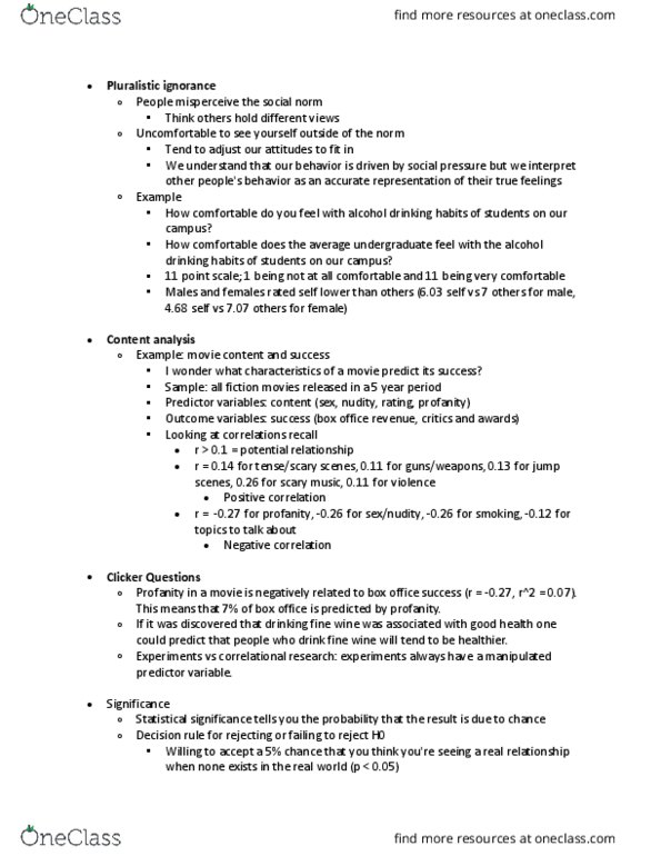 PSC 41 Lecture Notes - Lecture 11: Pluralistic Ignorance, Profanity, Statistical Significance thumbnail