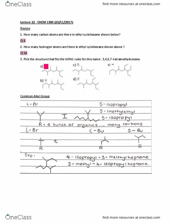 CHEM 1300 Lecture Notes - Lecture 22: Propyne, Ethylene, Alkene thumbnail