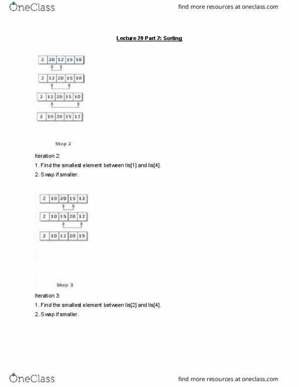 CMPT 120 Lecture Notes - Lecture 29: Selection Sort, The Algorithm thumbnail